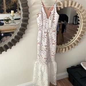 Dress the population white lace maxi dress